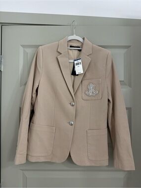 Ralph Lauren Taupe Patch-Pocket Blazer with Monogram